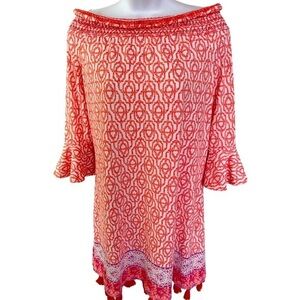Cabana Life Off shoulder Dress - L coral , white , NWT , nylon spandex ,